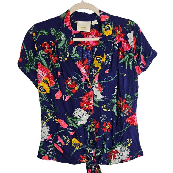Maeve by Anthropologie Tops - Maeve Anthropologie Top Button Front Blouse Women 4 Blue Floral Blouse Women